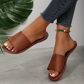 Women's Solid Color Flat Sandals, Slip On Minimalist Casual Non-slip Slides Shoes, Summer Comfy Beach Shoes