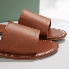 Women's Solid Color Flat Sandals, Slip On Minimalist Casual Non-slip Slides Shoes, Summer Comfy Beach Shoes