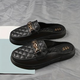 Women's Buckle Decor Flat Mules, Fashion Round Toe Slip On Slide Sandals, All-Match Daily Outdoor Slides