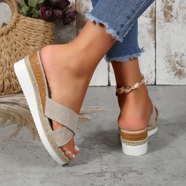 Women's Cross Strap Wedge Slide Sandals, Casual Slip On Platform Shoes, Comfortable Summer Espadrille Shoes