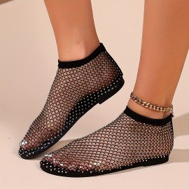 Women's Rhinestone Pattern Sandals, Slip On Soft Sole Flat Hollow Out Shoes, Summer Transparent Beach Shoes