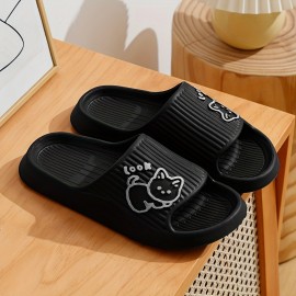 Cute Kitty Pattern EVA Slides, Solid Color Wear-resistant Indoor Shoes, Quick Drying Bathroom Slides
