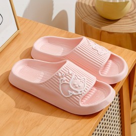 Cute Kitty Pattern EVA Slides, Solid Color Wear-resistant Indoor Shoes, Quick Drying Bathroom Slides