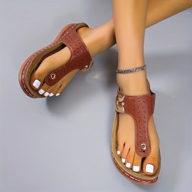 Women's Wedge Heeled Flip Flops, Solid Color Open Toe Beachwear Comfy Slippers, Women's Outside Wear Casual Shoes