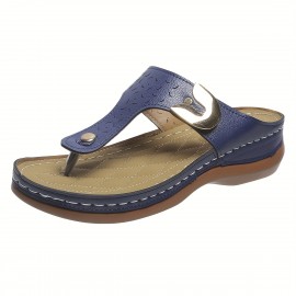 Women's Wedge Heeled Flip Flops, Solid Color Open Toe Beachwear Comfy Slippers, Women's Outside Wear Casual Shoes