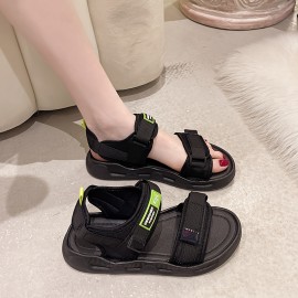 Women's Solid Color Trendy Sandals, Double Bands Platform Summer Comfy Shoes, Versatile Beach Non-slip Shoes