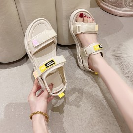 Women's Solid Color Trendy Sandals, Double Bands Platform Summer Comfy Shoes, Versatile Beach Non-slip Shoes