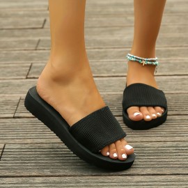 Women's Solid Color Comfy Sandals, Slip On Platform Versatile Shoes, Vacation Beach Summer Slides Shoes