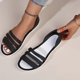 Women's Minimalist Flat Sandals, Solid Color Open Toe Non-slip PVC Soft Sole Slippers, Casual Beach Slides