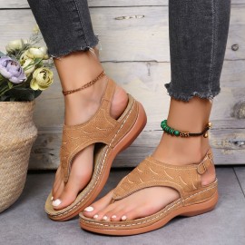Women's Wedge Heel Orthopedic Sandals, Comfortable Buckle Strap Arch Support Sandals, Casual Solid Color Outdoor Shoes