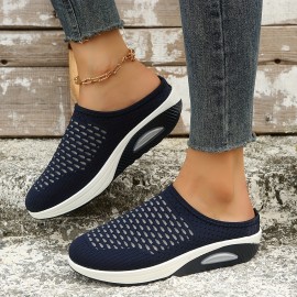Women's Breathable Mesh Mule Sneakers, Casual Slip On Air Cushion Shoes, Comfy Arch Support Shoes