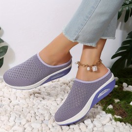 Women's Breathable Mesh Mule Sneakers, Casual Slip On Air Cushion Shoes, Comfy Arch Support Shoes