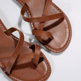 Women's Solid Color Thong Sandals, Slip On Open Toe Cross Strap Lightweight Flat Slides Shoes, Summer Beach Comfy Shoes