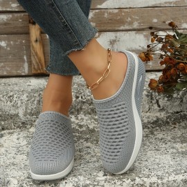 Women's Breathable Mule Sneakers, Comfortable Round Closed Toe Slip On Shoes, Women's Air Cushion Shoes