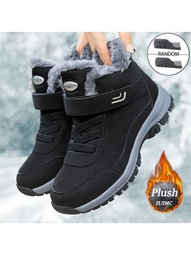 Women's Solid Color Sneakers, High-top Velvet Warm Fuzzy Soft Sole Shoes, Winter Non-slip Comfy Shoes