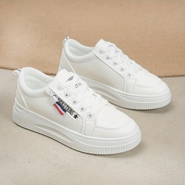 Women's Platform Lace Up Sneakers, Low Top Solid Color Casual Shoes, Women's Footwear