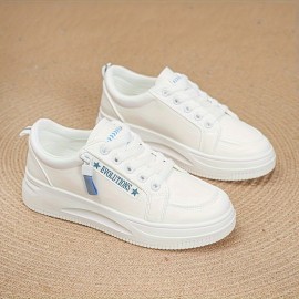 Women's Platform Lace Up Sneakers, Low Top Solid Color Casual Shoes, Women's Footwear