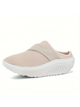Women's Breathable Mesh Mule Sneakers, Casual Slip On Outdoor Platform Shoes, Comfortable Slip On Shoes