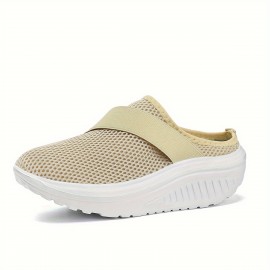 Women's Breathable Mesh Mule Sneakers, Casual Slip On Outdoor Platform Shoes, Comfortable Slip On Shoes