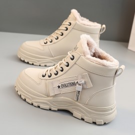 Women's Casual High Top Shoes, Winter Plush Lined Warm Shoes, Thick Soled Lace-up Sports Shoes