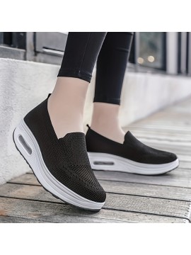 Women's Breathable Knit Sneakers, Casual Slip On Platform Shoes, Women's Comfortable Air Cushion Shoes