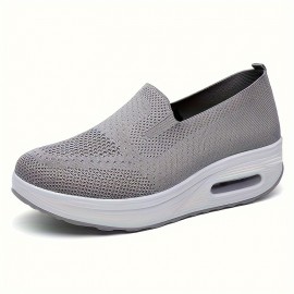 Women's Breathable Knit Sneakers, Casual Slip On Platform Shoes, Women's Comfortable Air Cushion Shoes