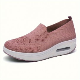 Women's Breathable Knit Sneakers, Casual Slip On Platform Shoes, Women's Comfortable Air Cushion Shoes