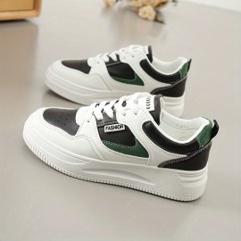 Women's Colorblock Flatform Sneakers, Lace Up Low-top Round Toe Non-slip Skate Shoes, Versatile Sporty Shoes