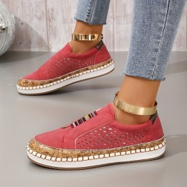 Women's Solid Color Casual Sneakers, Slip On Soft Sole Platform Walking Shoes, Breathable Low-top Loafers