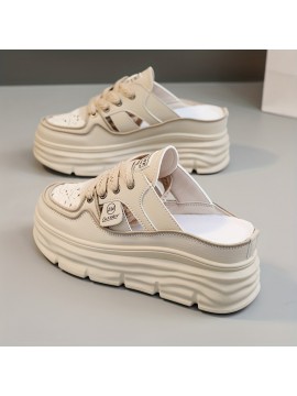 Women's Breathable Platform Mule Sneakers, Casual Cutout Design Lace Up Shoes, Comfortable Summer Shoes