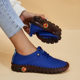 Women's Solid Color Casual Sneakers, Lace Up Low-top Non-slip Breathable Soft Trainers, Versatile Daily Comfy Shoes