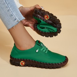 Women's Solid Color Casual Sneakers, Lace Up Low-top Non-slip Breathable Soft Trainers, Versatile Daily Comfy Shoes