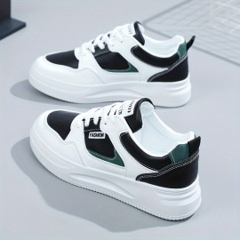 Women's Casual & Fashion Sneakers, Letter Patch Color Block Skate Shoes, Low Top Lace Up Shoes