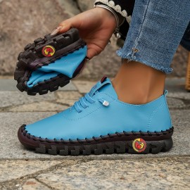 Women's Soft Sole Sneakers, Casual Lace Up Faux Leather Loafers, Lightweight Low Top Walking Shoes