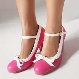 Women's Bowknot Decor Block Heels, Sexy Buckle Strap Pumps, Women's Comfortable Beer Festival Dress Shoes