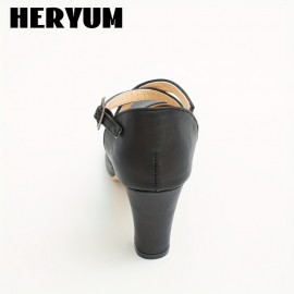 Women's Cross Strap Chunky High Heels, Solid Color Round Toe D'Orsay Pumps, Buckle Strap Sandals