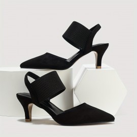 Women's Slingback High Heels, Fashion Pointed Toe Elastic Slip On Sandals, Comfy Banquet Dress Shoes