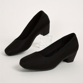 Women's All-Match Court Pumps, Classic Slip On Chunky Mid Heels, Office Business Work Shoes