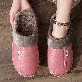 Solid Color Home Warm Slippers, Soft Sole Platform Closed Toe Fluffy Shoes, Non-slip Bedroom Plush Shoes