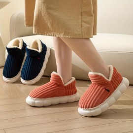 Super Soft Thermal Platform Slippers, Solid Color Slip On Plush Winter Shoes, Cozy & Warm Home Slippers