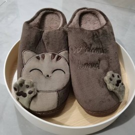Women's Indoor Plush Slippers, Cute Cat Soft Sole Slides, Women's Footwear