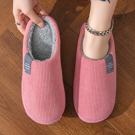 Solid Color Home Warm Slippers, Soft Sole Flat Non-slip Plush Shoes, Winter Closed Toe Cozy Shoes