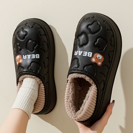 Cute Bear Waterproof Slippers, Cozy & Warm Plush Lined Slip On Shoes, Winter Indoor & Outdoor Slippers