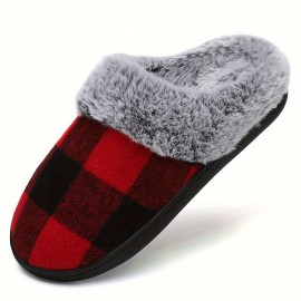 Plaid Home Slippers Soft Plush Cozy House Slippers Anti-skid Slip-on Shoes Indoor For Men Winter Shoes