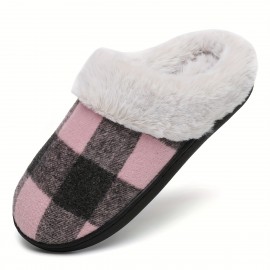 Plaid Home Slippers Soft Plush Cozy House Slippers Anti-skid Slip-on Shoes Indoor For Men Winter Shoes
