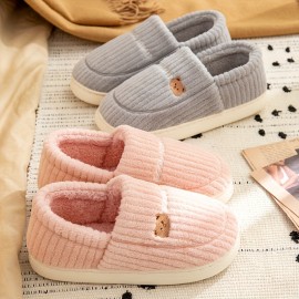 Women's Cute Animal Plush Slippers, Fuzzy Warm Slip On Indoor Non Slip Shoes, Bedroom Slippers