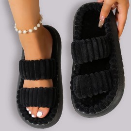Simple Platform Slippers, Casual Slip On Bedroom Slipeprs, Comfortable Indoor Home Slippers
