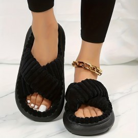 Simple Platform Slippers, Casual Slip On Bedroom Slipeprs, Comfortable Indoor Home Slippers