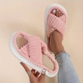 Simple Platform Slippers, Casual Slip On Bedroom Slipeprs, Comfortable Indoor Home Slippers