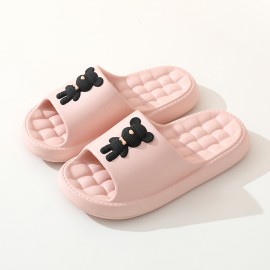 Women's Kawaii Teddy Bear Pillow Slides, Solid Color Cute Cartoon Non-slip Massage Slippers, Indoor Bathroom Shoes
